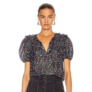 Ulla Johnson $325 Leya Metallic Puff Sleeve Silk Blouse Shirt Small